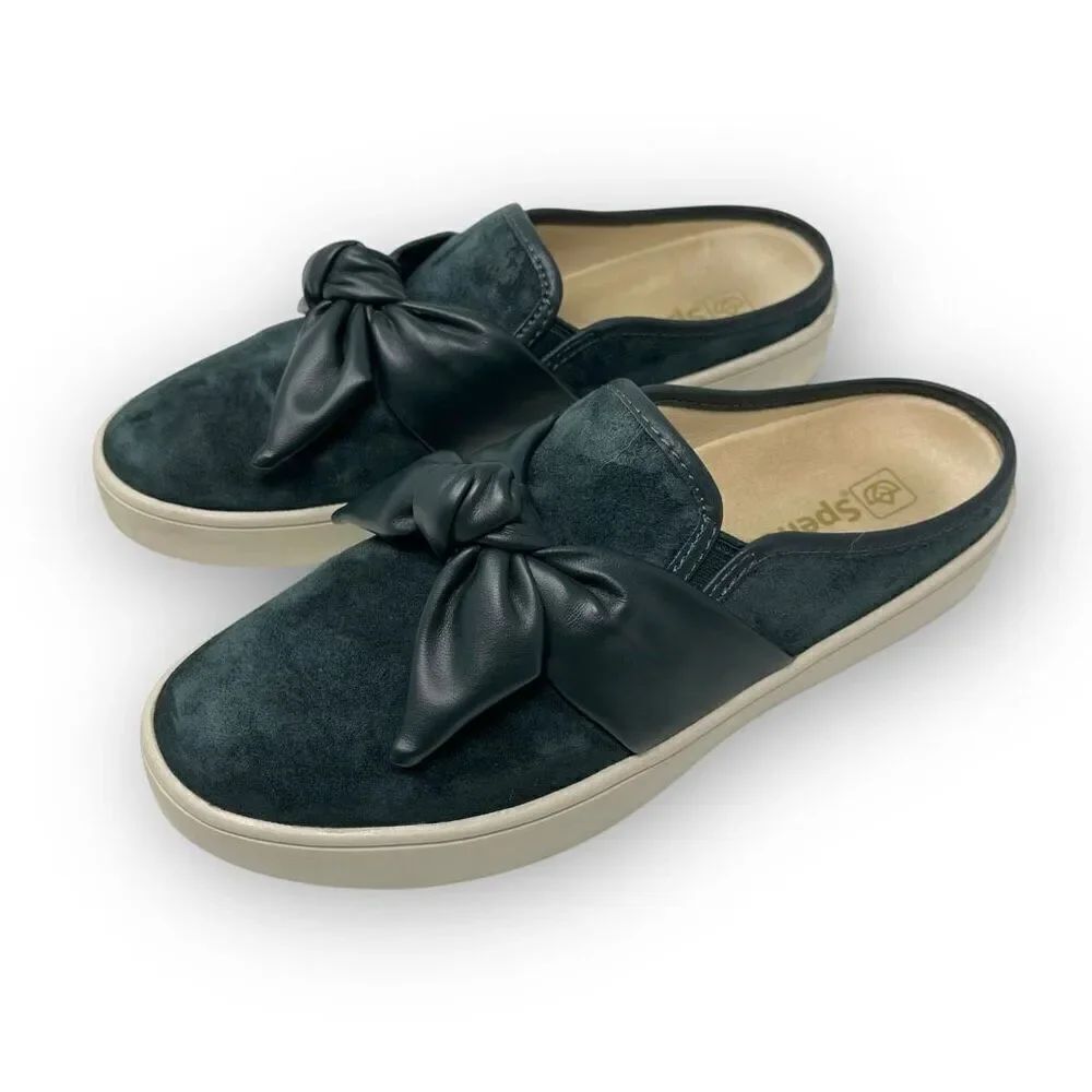 Spenco Barbados Suede Slide Mules Sneaker Sea Moss Green Bow Women’s Size 9.5